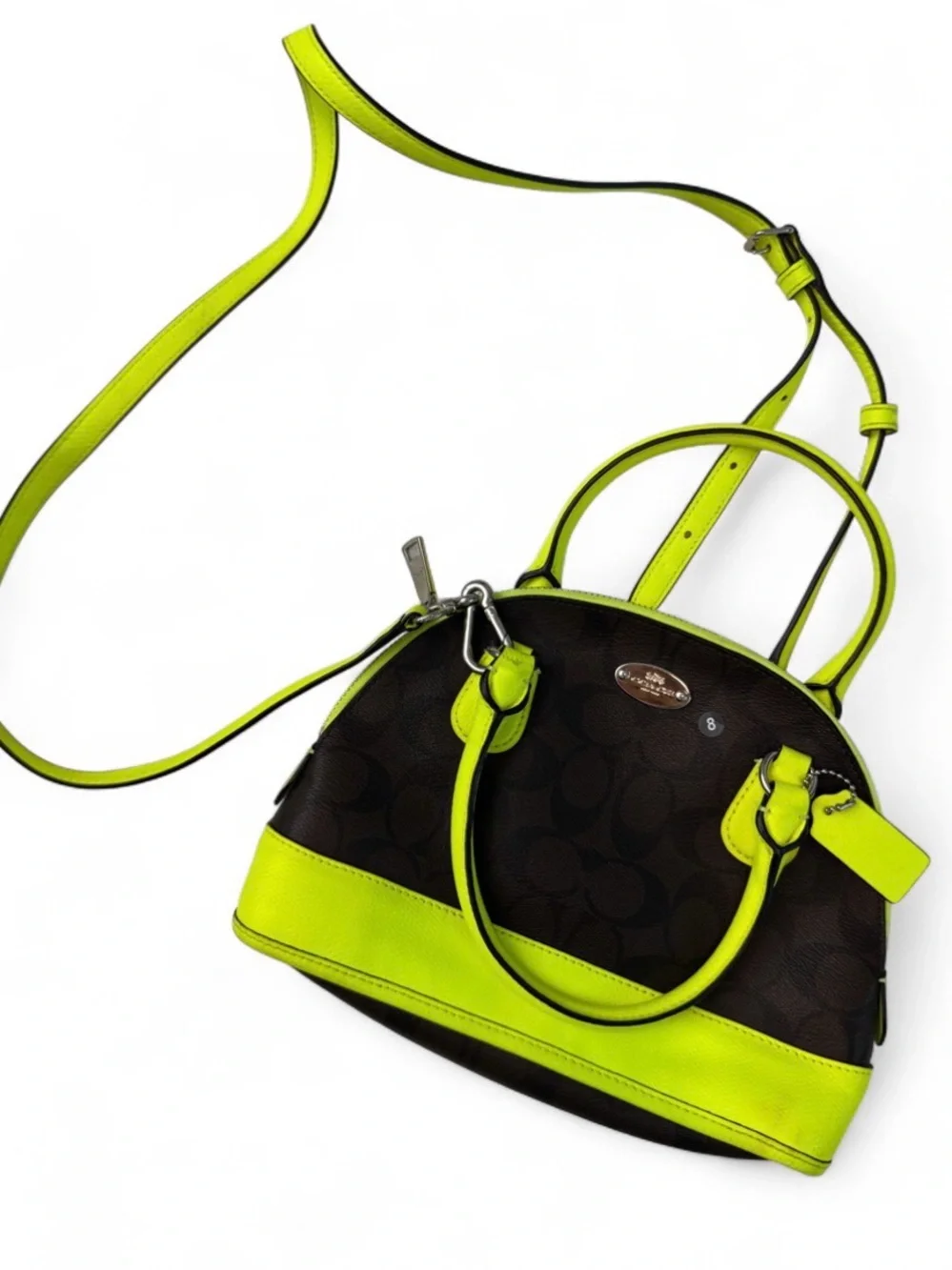 Coach Mini Dome Satchel in Neon Lime/Brown Logo Leather
